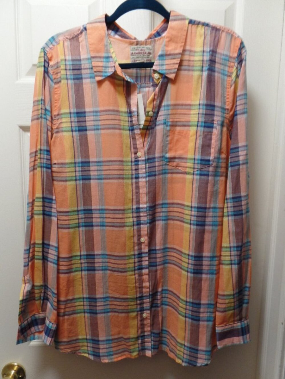 *NWT* Old Navy XL TALL 18 20 Plaid Madras Lawn Cotton Button Front Shirt
